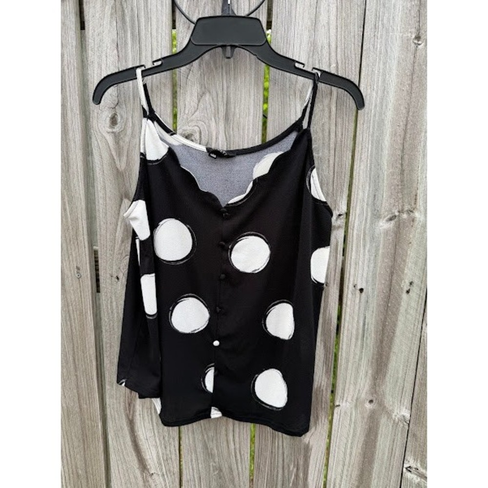 Polka Dot Scalloped Fifty Street Camisole Women Medium Black White